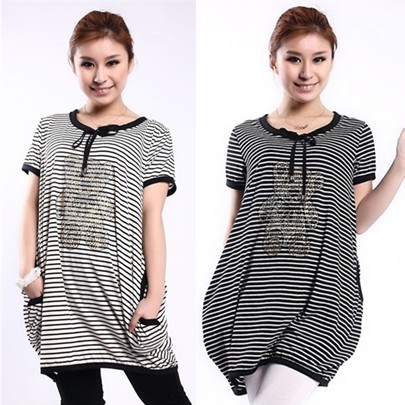 Maternity clothing summer fashion long design maternity top summer loose short-sleeve stripe t-shirt
