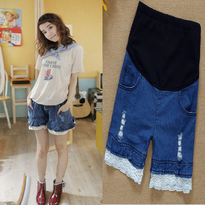 Maternity clothing summer fashion maternity pants laciness maternity shorts maternity denim shorts belly pants 320