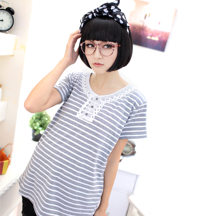 Maternity clothing summer fashion stripe loose short-sleeve T-shirt maternity top 1a2072