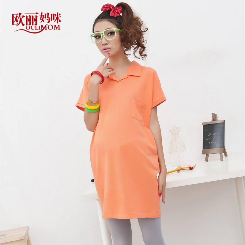 Maternity clothing summer fashion turn-down collar loose maternity short-sleeve T-shirt maternity top