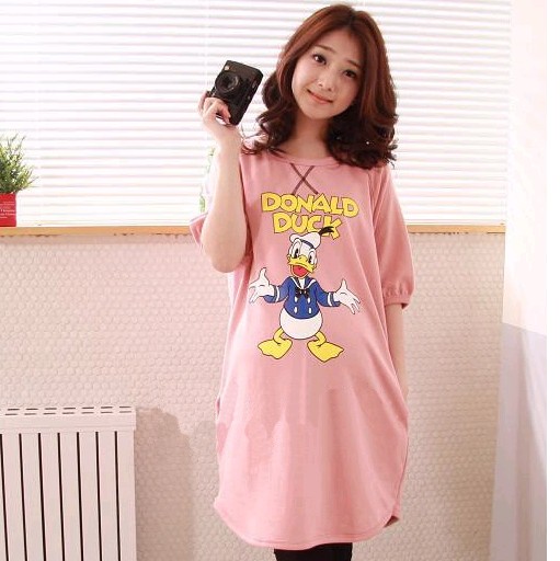 Maternity clothing summer lantern sleeve plus size long design t-shirt pink donald duck