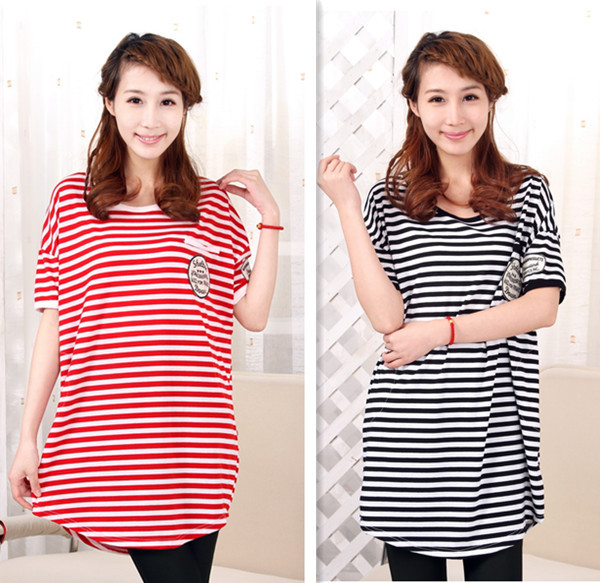 Maternity clothing summer loose maternity t-shirt maternity top long maternity short-sleeve T-shirt stripe discontinuing
