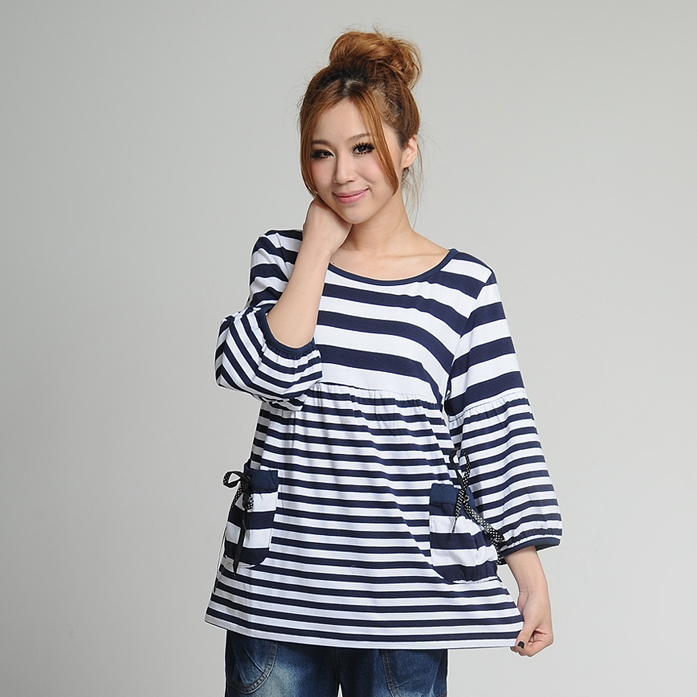 Maternity clothing summer maternity basic shirt half sleeve stripe maternity top 9022