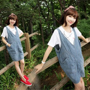 Maternity clothing summer maternity braces skirt maternity dress denim skirt summer small end-to-end loose Free Shipping