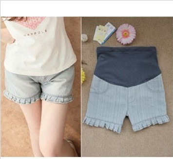 Maternity clothing summer maternity denim shorts decoration lace knee-length maternity legging pants