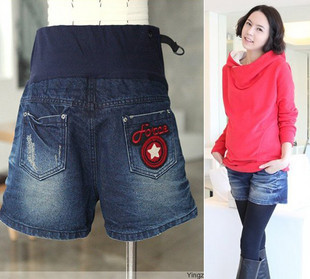 Maternity clothing summer maternity denim shorts maternity knee-length pants maternity pants belly pants capris 6005