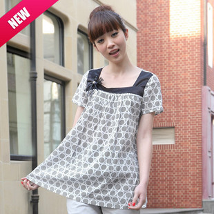 Maternity clothing summer maternity dress 100% cotton belt brooch maternity top a225