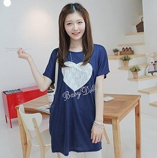Maternity clothing summer maternity short-sleeve T-shirt lace heart long maternity top 100% cotton maternity t-shirt