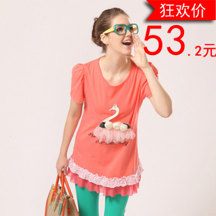 Maternity clothing summer maternity t-shirt short-sleeve 100% cotton long design maternity top fashion y1232