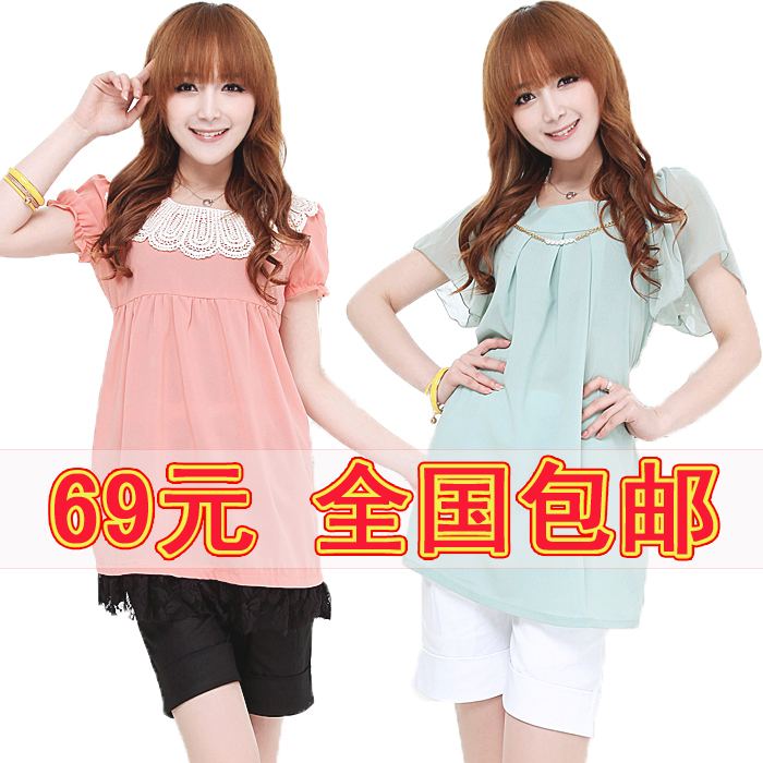 Maternity clothing summer maternity top maternity chiffon shirt maternity lace collar top