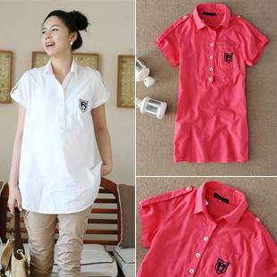 Maternity clothing summer short-sleeve embroidered logo maternity shirt maternity top