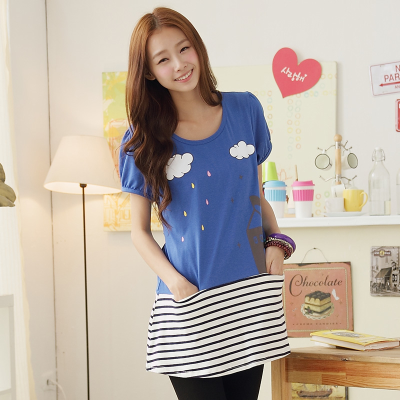 Maternity clothing summer stripe o-neck top cartoon graphic patterns maternity top