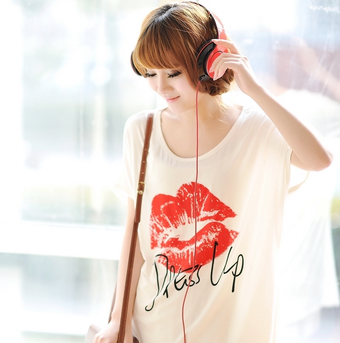 Maternity clothing summer white batwing sleeve plus size maternity short-sleeve top t-shirt sexy red lips