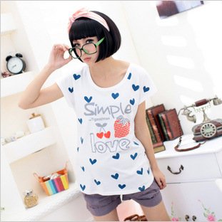 Maternity clothing summer white love strawberry maternity top t-shirt 100% cotton short-sleeve