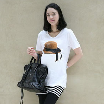 Maternity clothing top maternity long design t shirt cartoon hat 100% cotton maternity short-sleeve T-shirt