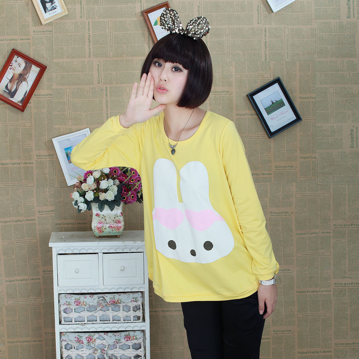 Maternity clothing top rabbit print long-sleeve casual maternity t-shirt sweatshirt