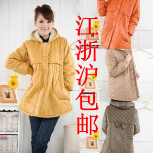 Maternity clothing winter casual with a hood maternity top thickening plus wool thermal outerwear wadded jacket