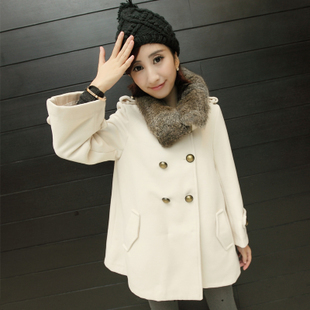 Maternity clothing winter faux collar double breasted woolen maternity outerwear medium-long wool coat cloak