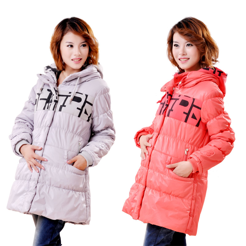 Maternity clothing winter maternity cotton-padded jacket front zipper hooded 100% cotton maternity outerwear overcoat