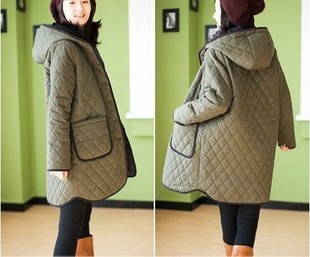 Maternity clothing winter maternity hooded wadded jacket maternity outerwear overcoat Army Green maternity plaid cotton-padded