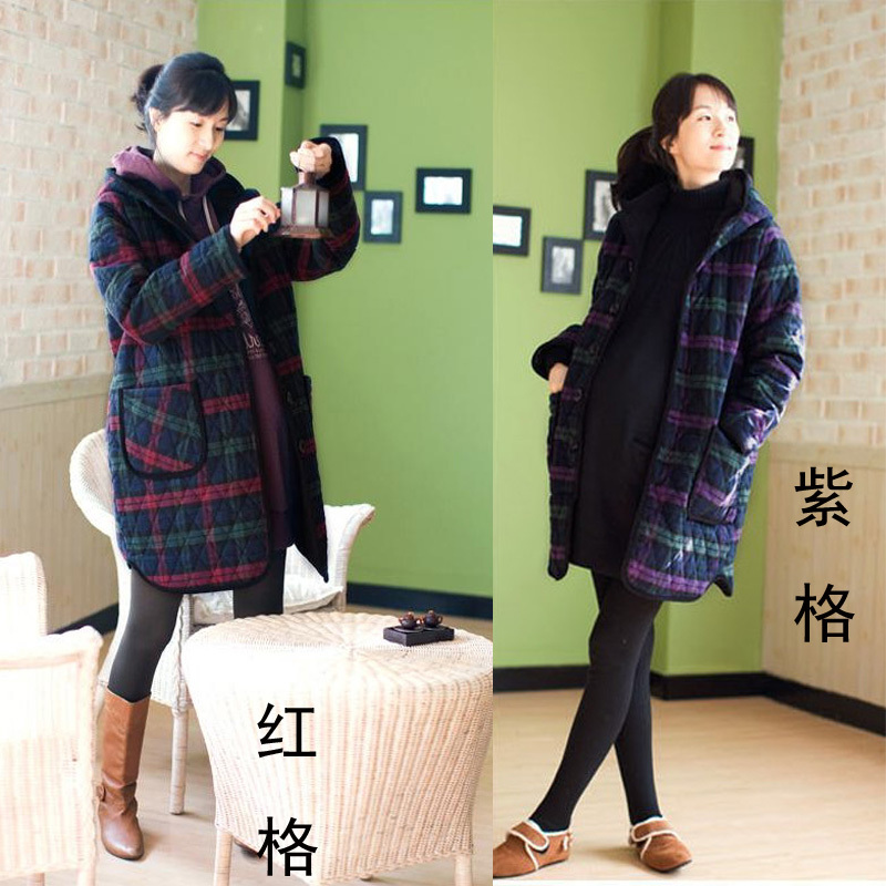 Maternity clothing winter maternity overcoat fashion thermal plus size multicolour plaid maternity wadded jacket winter