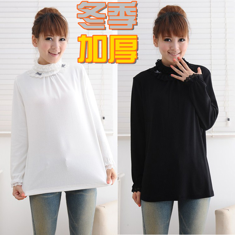 Maternity clothing winter maternity top plus size t-shirt 100% cotton thickening long design basic shirt