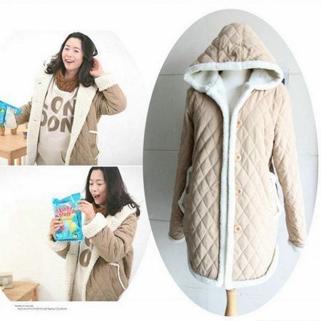 Maternity clothing winter maternity wadded jacket fashion plaid thickening outerwear berber fleece with a hood maternity top