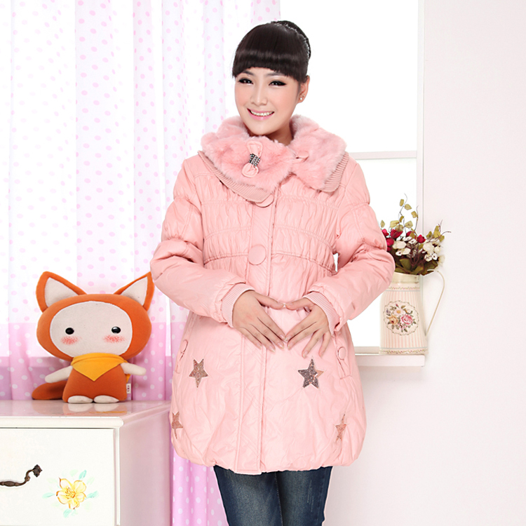 Maternity clothing winter maternity wadded jacket medium-long maternity cotton-padded jacket thickening fur collar cotton-padded