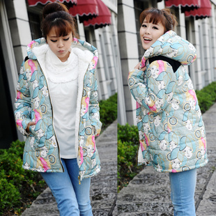 Maternity clothing winter maternity wadded jacket thick young girl print maternity thermal cotton-padded jacket top