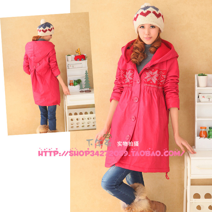 Maternity clothing winter outerwear leather cotton-padded jacket maternity trench top