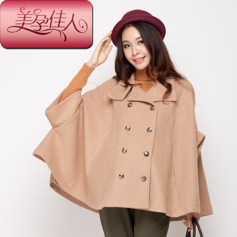 Maternity clothing winter outerwear thermal maternity thickening batwing sleeve cloak woolen overcoat 1382