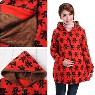 Maternity Clothing Winter Outerwear Thermal Thickening Cotton Coat Plus Velvet Cotton-padded Jacket Red Flowers Free Shipping