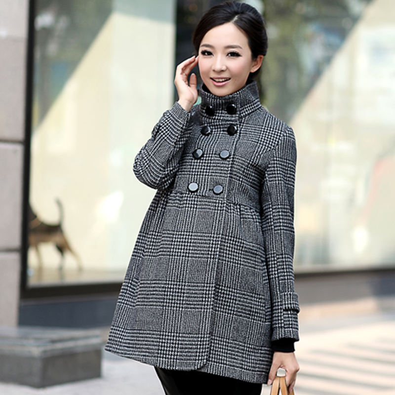 Maternity clothing winter  overcoat houndstooth wool top outerwear