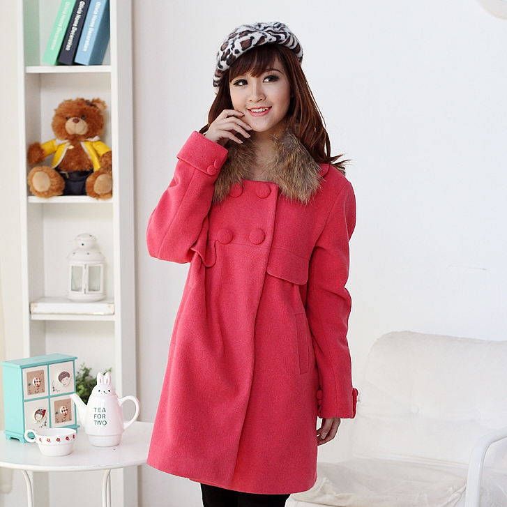 Maternity clothing winter raccoon fur double breasted maternity overcoat 9010