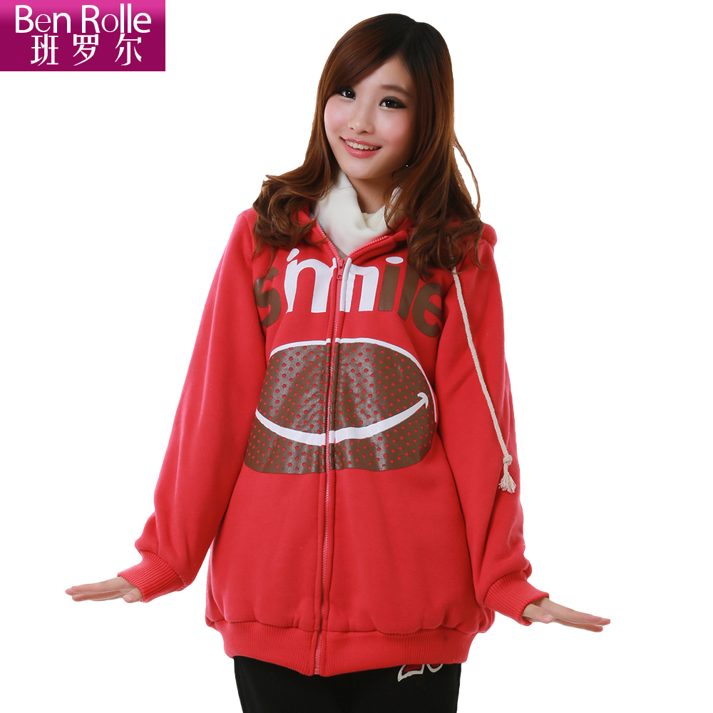 Maternity clothing winter smile thickening coral fleece sweatshirt with a hood maternity top autumn and winter outerwear