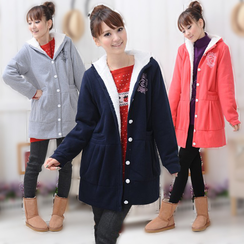 Maternity clothing winter top thickening berber fleece maternity wadded jacket long design cardigan