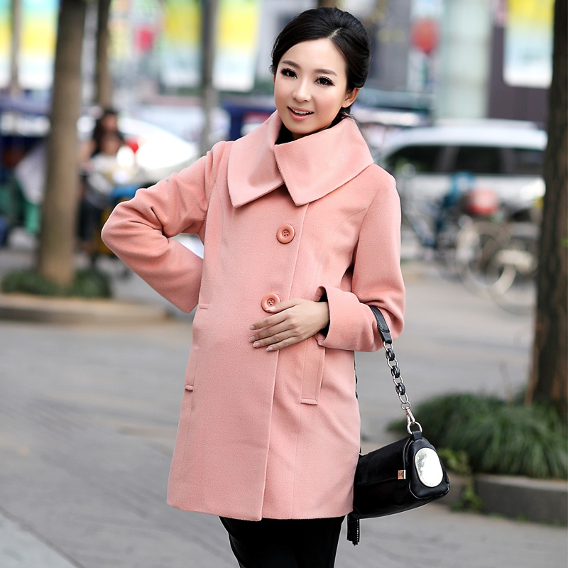 Maternity clothing winter turtleneck wool overcoat coat maternity outerwear