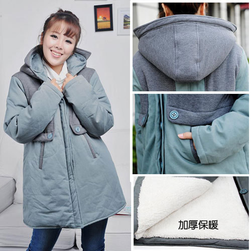 Maternity cotton-padded jacket winter thickening berber fleece maternity outerwear color block maternity wadded jacket plus size