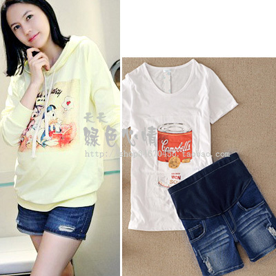 Maternity denim shorts summer 303 distrressed maternity knee-length pants maternity pants belly pants maternity clothing