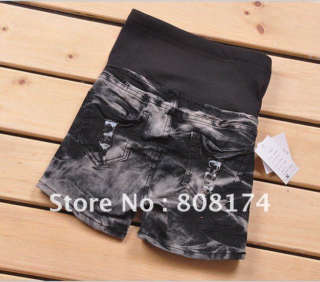Maternity Denim Shorts Summer Dragged Abdominal Crinkling Hole Pregnant Women Five Pants Pregnant jeans FREE SHIPPING
