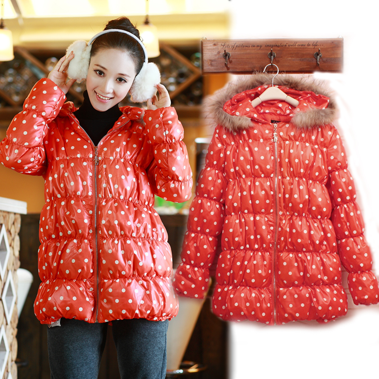 Maternity dot cotton-padded jacket maternity winter with a hood wadded jacket outerwear autumn and winter top upperwear 5011