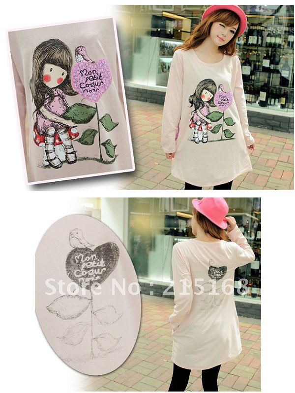 Maternity dress autumn outfit new fashion leisure large size loose pregnant woman coat cartoon printed pregnant women T-shirt