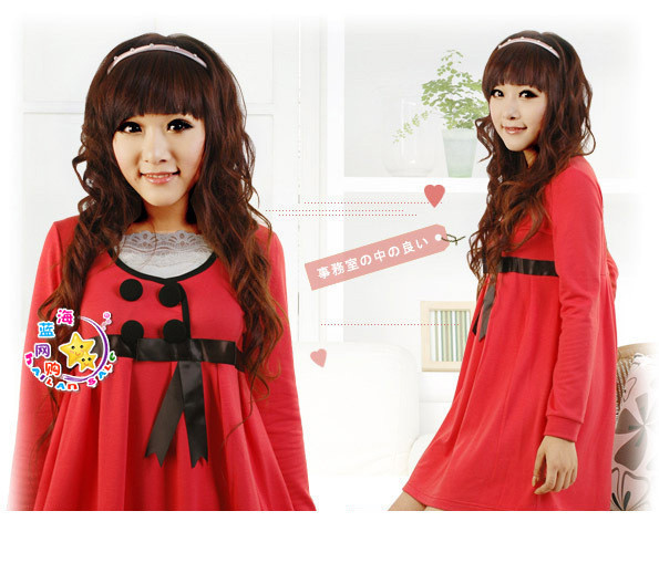 Maternity dress fashion medium-long bow maternity clothing autumn and winter loose plus size maternity dress