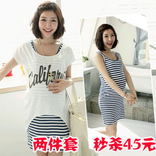Maternity dress maternity clothing summer maternity one-piece dress fashion maternity top 100% cotton short-sleeve