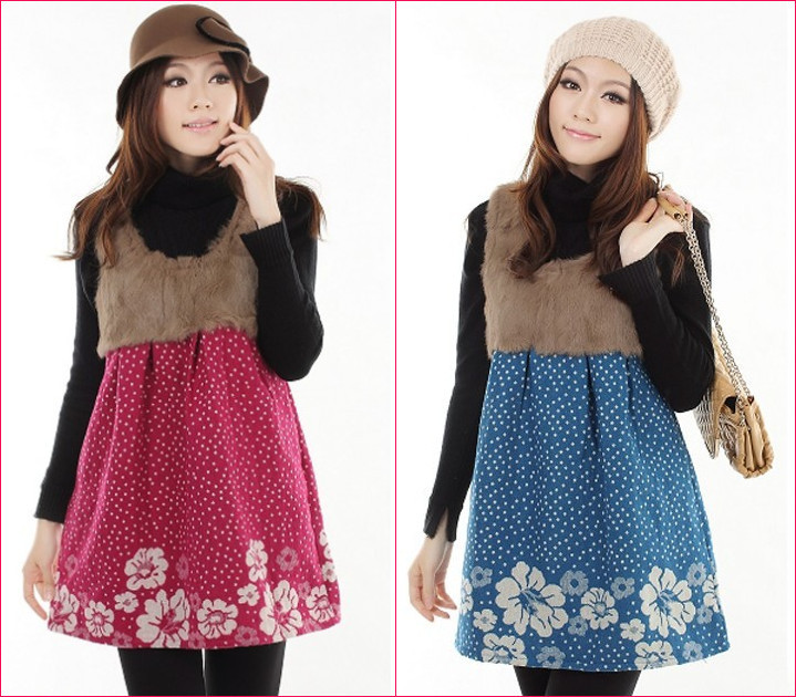 Maternity dress,pregnant women skirt,fur rabbit fur vest dress