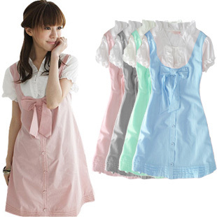 Maternity dress summer fashion maternity clothing bow short-sleeve maternity one-piece dress 100% cotton nice mama