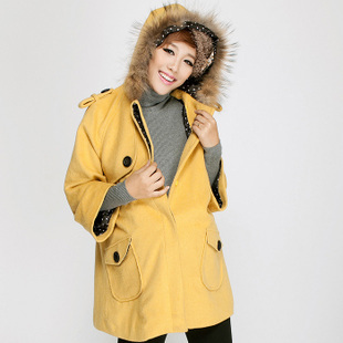 Maternity fur collar loose hooded outerwear 118031