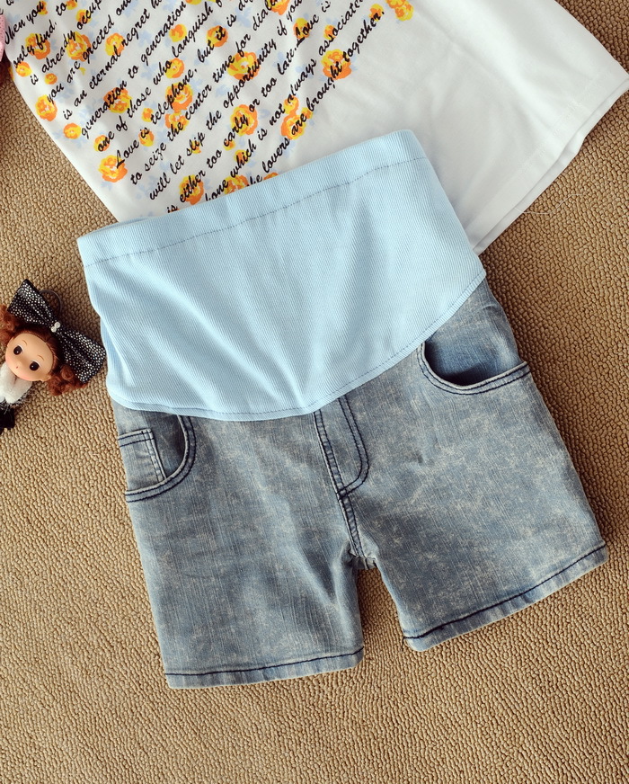 Maternity jeans Prop Belly Pants Summer Necessary Pregnant Women Fashion Denim shorts 1 piece