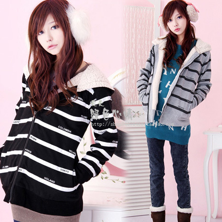 Maternity outerwear autumn and winter stripe zipper maternity clothing 889 cotton top