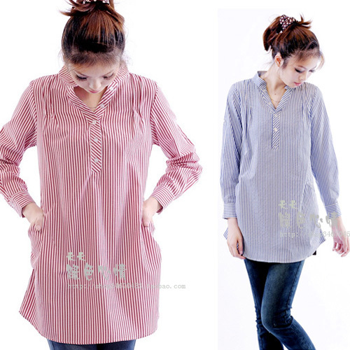 Maternity shirt stripe spring and autumn top maternity clothing 116 autumn shirt